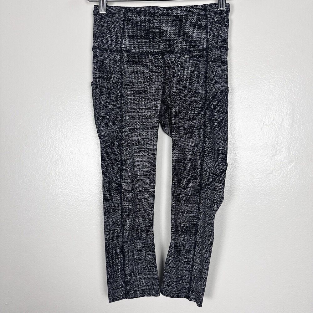 Lululemon Fast  Free Crop II Reflective Nulux 19" Twillines Ice Grey Black  4